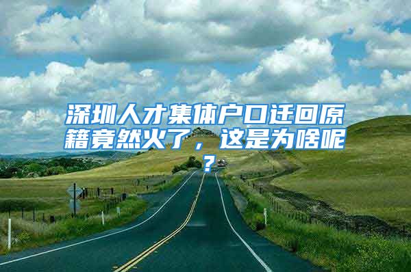 深圳人才集体户口迁回原籍竟然火了，这是为啥呢？