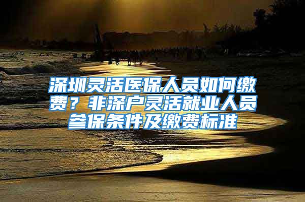 深圳灵活医保人员如何缴费？非深户灵活就业人员参保条件及缴费标准