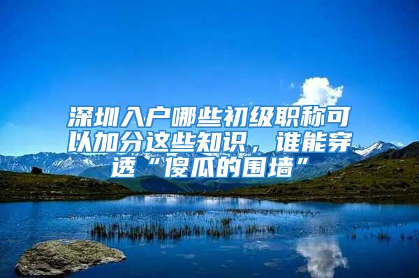 深圳入户哪些初级职称可以加分这些知识，谁能穿透“傻瓜的围墙”