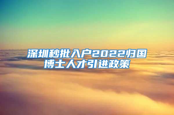 深圳秒批入户2022归国博士人才引进政策