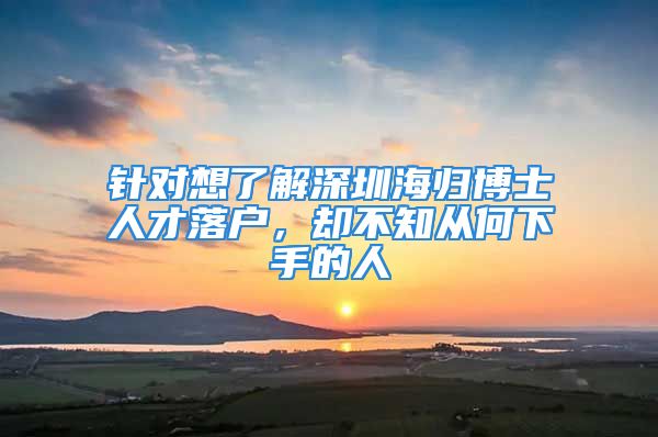 针对想了解深圳海归博士人才落户，却不知从何下手的人