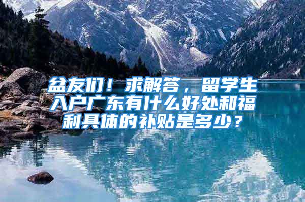 盆友们！求解答，留学生入户广东有什么好处和福利具体的补贴是多少？