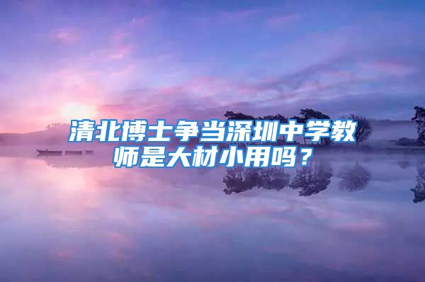 清北博士争当深圳中学教师是大材小用吗？