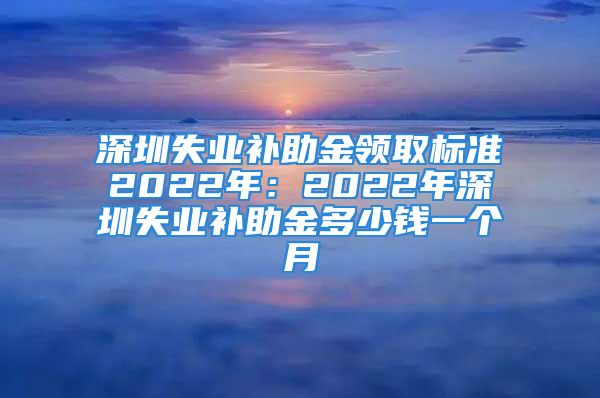 深圳失业补助金领取标准2022年：2022年深圳失业补助金多少钱一个月