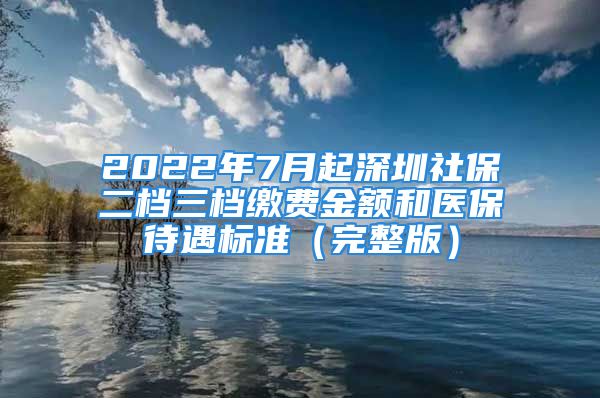 2022年7月起深圳社保二档三档缴费金额和医保待遇标准（完整版）