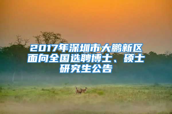 2017年深圳市大鹏新区面向全国选聘博士、硕士研究生公告