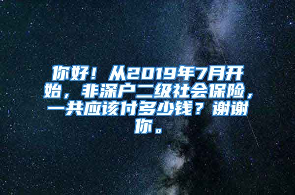 你好！从2019年7月开始，非深户二级社会保险，一共应该付多少钱？谢谢你。