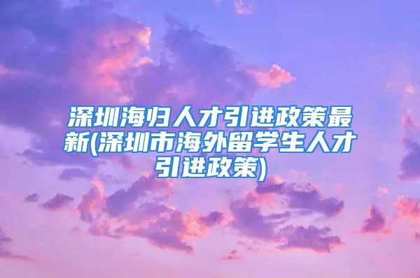 深圳海归人才引进政策最新(深圳市海外留学生人才引进政策)