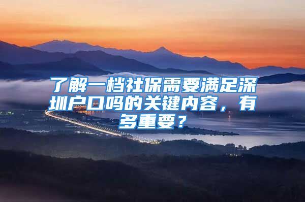 了解一档社保需要满足深圳户口吗的关键内容，有多重要？