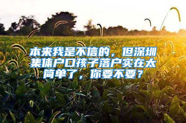 本来我是不信的，但深圳集体户口孩子落户实在太简单了，你要不要？