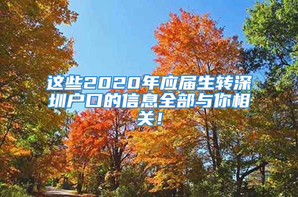 这些2020年应届生转深圳户口的信息全部与你相关！