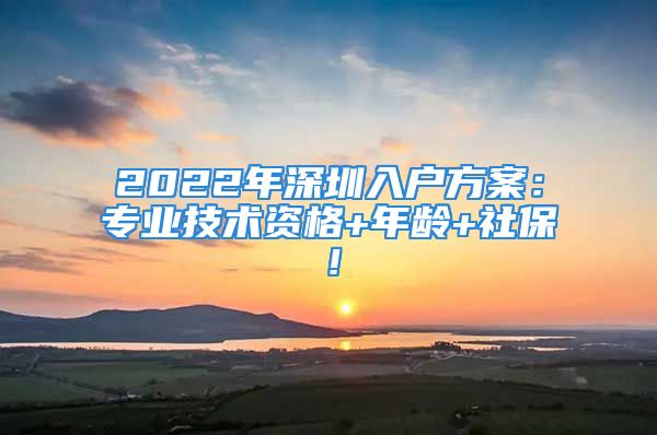 2022年深圳入户方案：专业技术资格+年龄+社保！