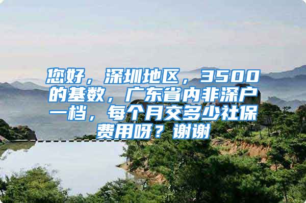 您好，深圳地区，3500的基数，广东省内非深户一档，每个月交多少社保费用呀？谢谢