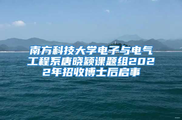 南方科技大学电子与电气工程系唐晓颖课题组2022年招收博士后启事