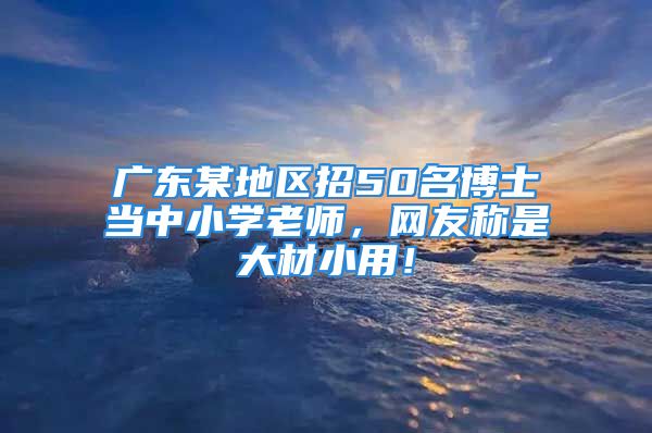 广东某地区招50名博士当中小学老师，网友称是大材小用！