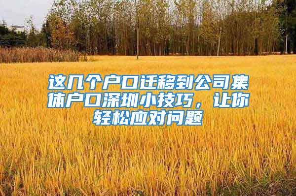 这几个户口迁移到公司集体户口深圳小技巧，让你轻松应对问题