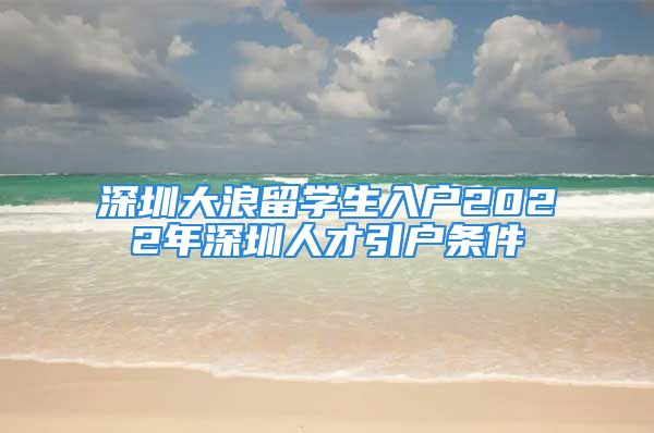 深圳大浪留学生入户2022年深圳人才引户条件