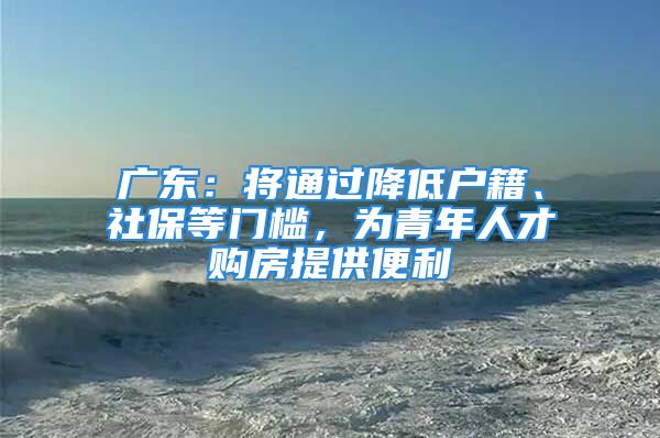 广东：将通过降低户籍、社保等门槛，为青年人才购房提供便利