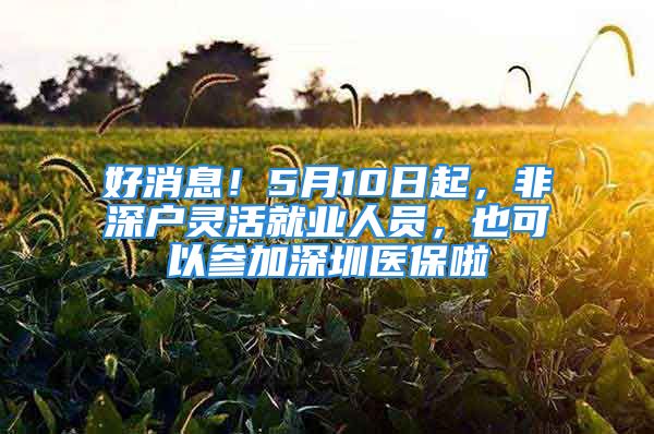 好消息！5月10日起，非深户灵活就业人员，也可以参加深圳医保啦