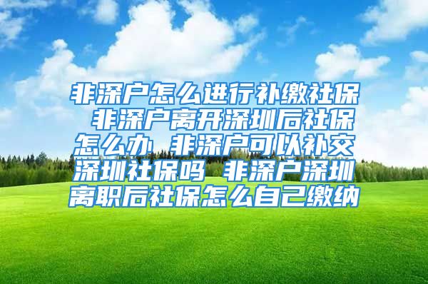 非深户怎么进行补缴社保 非深户离开深圳后社保怎么办 非深户可以补交深圳社保吗 非深户深圳离职后社保怎么自己缴纳