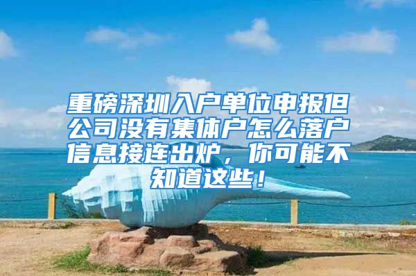 重磅深圳入户单位申报但公司没有集体户怎么落户信息接连出炉，你可能不知道这些！