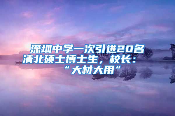 深圳中学一次引进20名清北硕士博士生，校长：“大材大用”