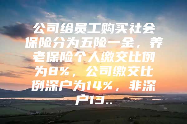 公司给员工购买社会保险分为五险一金，养老保险个人缴交比例为8%，公司缴交比例深户为14%，非深户13..