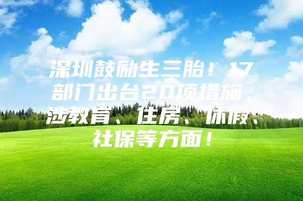 深圳鼓励生三胎！17部门出台20项措施，涉教育、住房、休假、社保等方面！