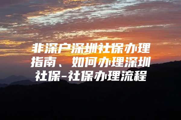 非深户深圳社保办理指南、如何办理深圳社保-社保办理流程