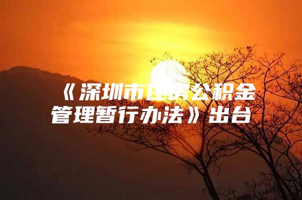 《深圳市住房公积金管理暂行办法》出台